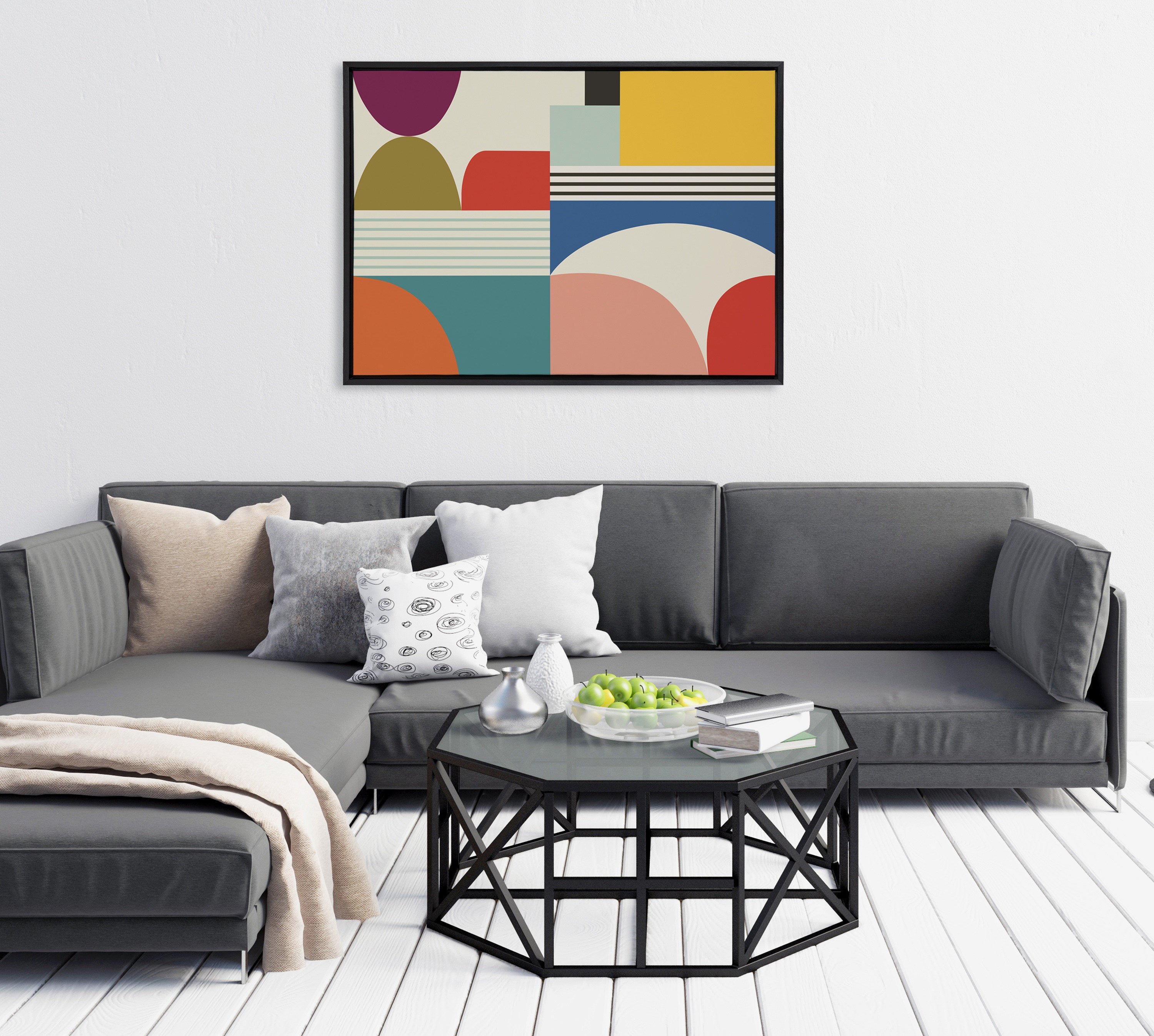 Sylvie Mid Century Modern Pattern Framed Canvas by Rachel Lee of My Dream Wall